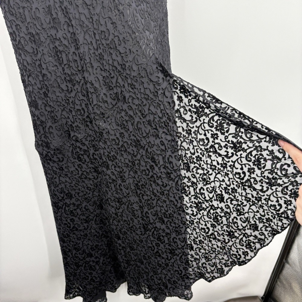 Vtg Ralph Lauren Maxi Dress Large  Whimsigoth 90s Y2K Silk Burnout Velvet Slip - Picture 6 of 9